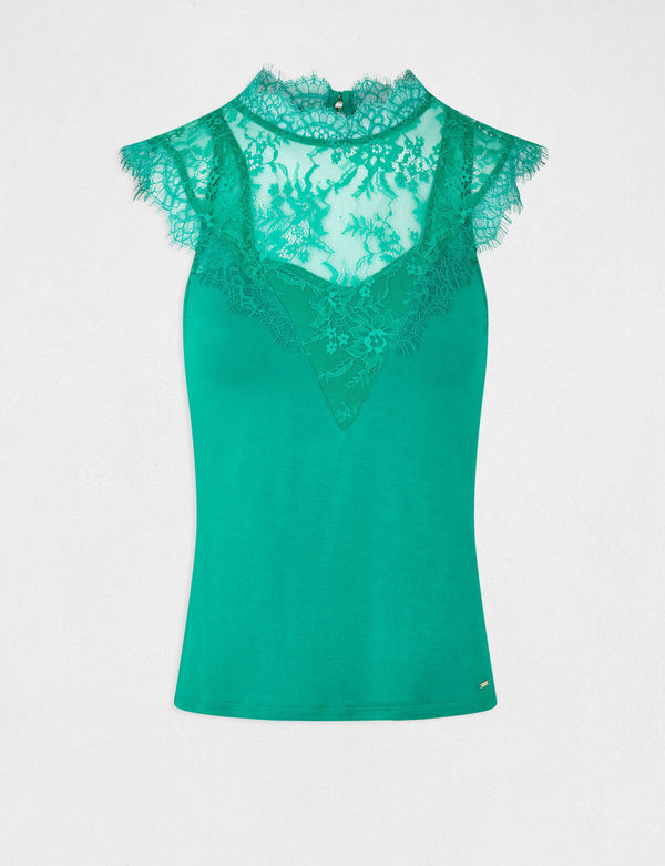 TOP ZONDER MOUWEN GROEN BLOEMEN