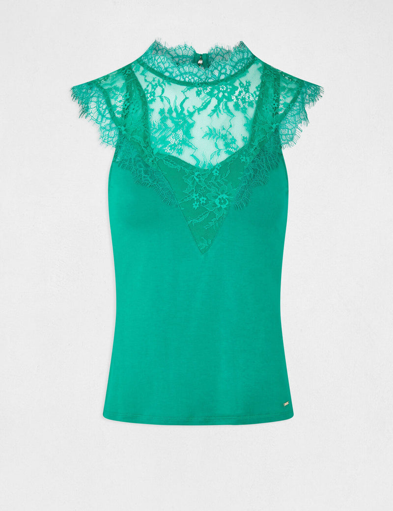 TOP ZONDER MOUWEN GROEN BLOEMEN