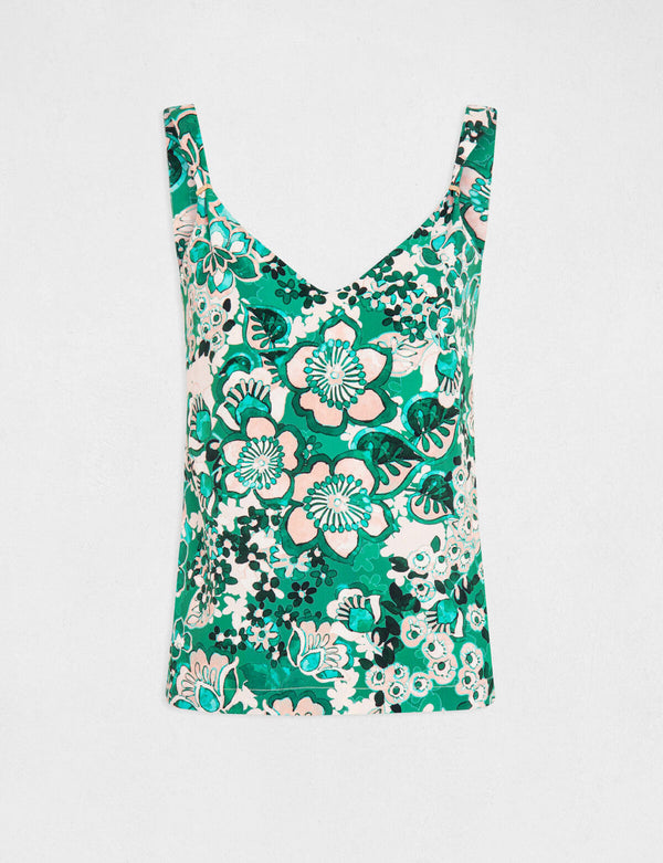 TOP ZONDER MOUWEN GROEN BLOEMEN