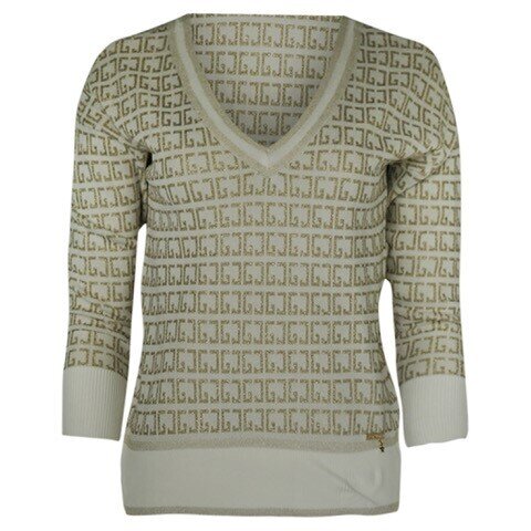 TOP LANGE MOUWEN BEIGE DESSIN BREDE V-HALS