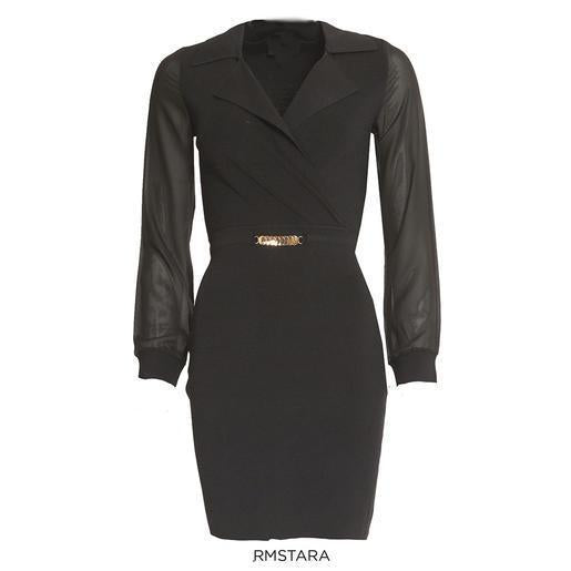 KORTE JURK ZWART EFFEN MET CHIFFON MOUWEN