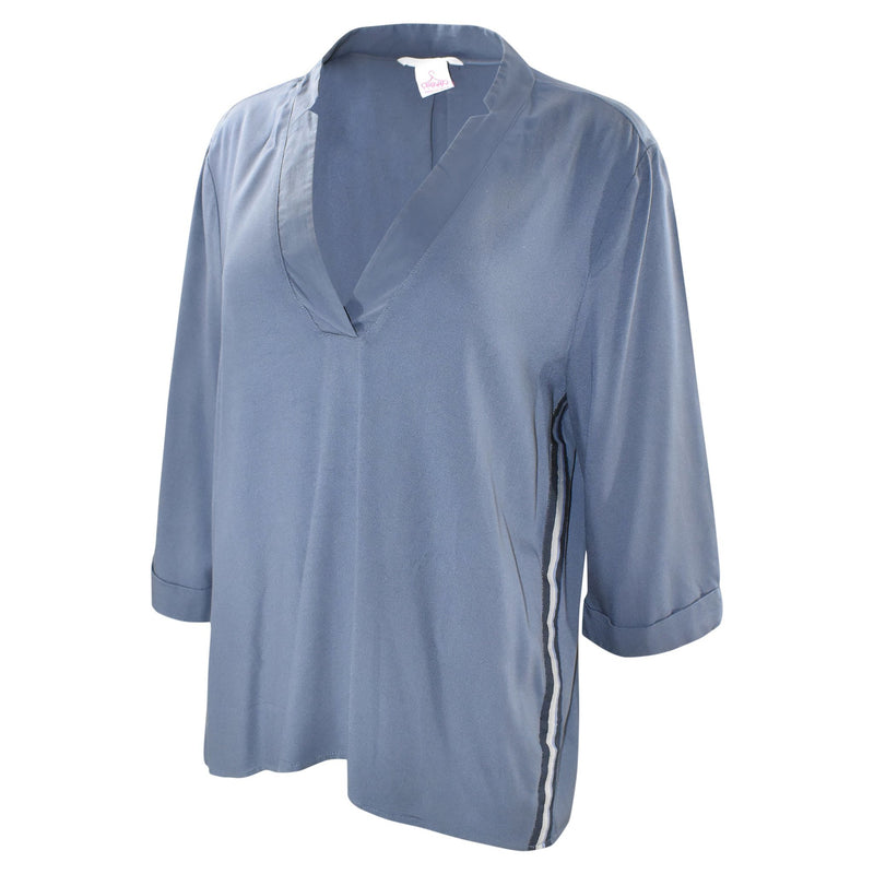BLAUW TOP MET LANGE MOUWEN