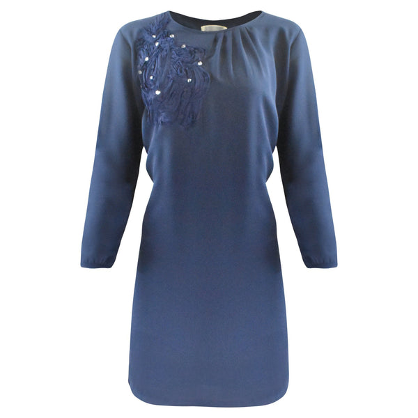 BLAUWE MIDI JURK MET RELIEF