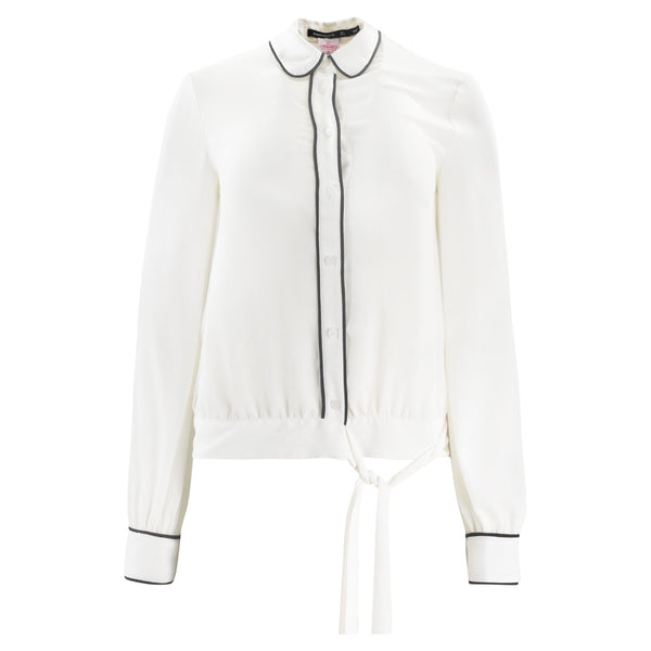 WITTE BLOUSE MET ZWARTE RANDEN