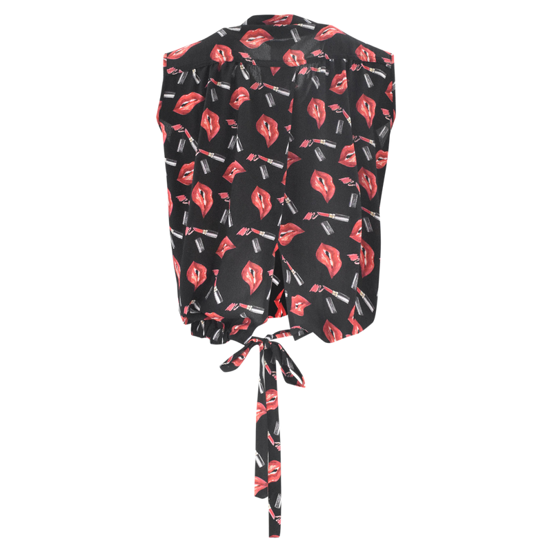 ZWARTE TOP MET LIPPEN PRINT