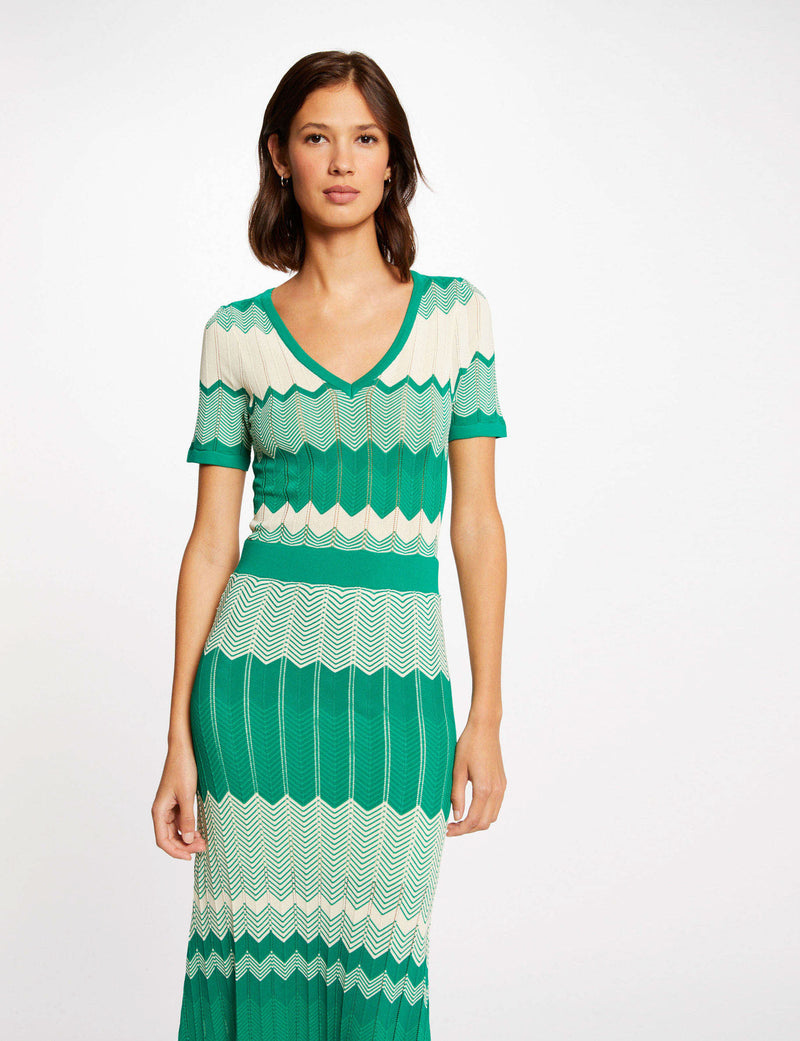 LANGE JURK GROEN  CREME WIT