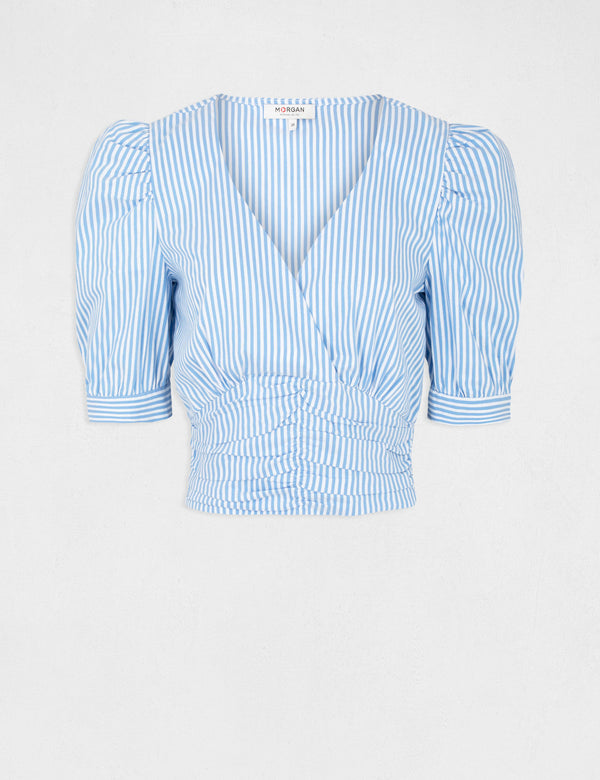 TOP KORTE MOUWEN BLAUW  FIJN ZILVERDRAADJE