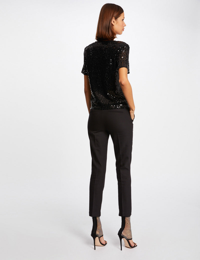 TOP KORTE MOUWEN ZWART GLITTERS