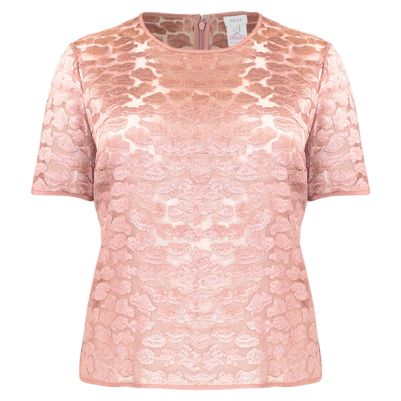 ROZE TOP MET GEBORDUURDE PRINT