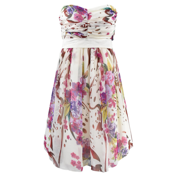 KORTE STRAPLESS JURK MET PRINT