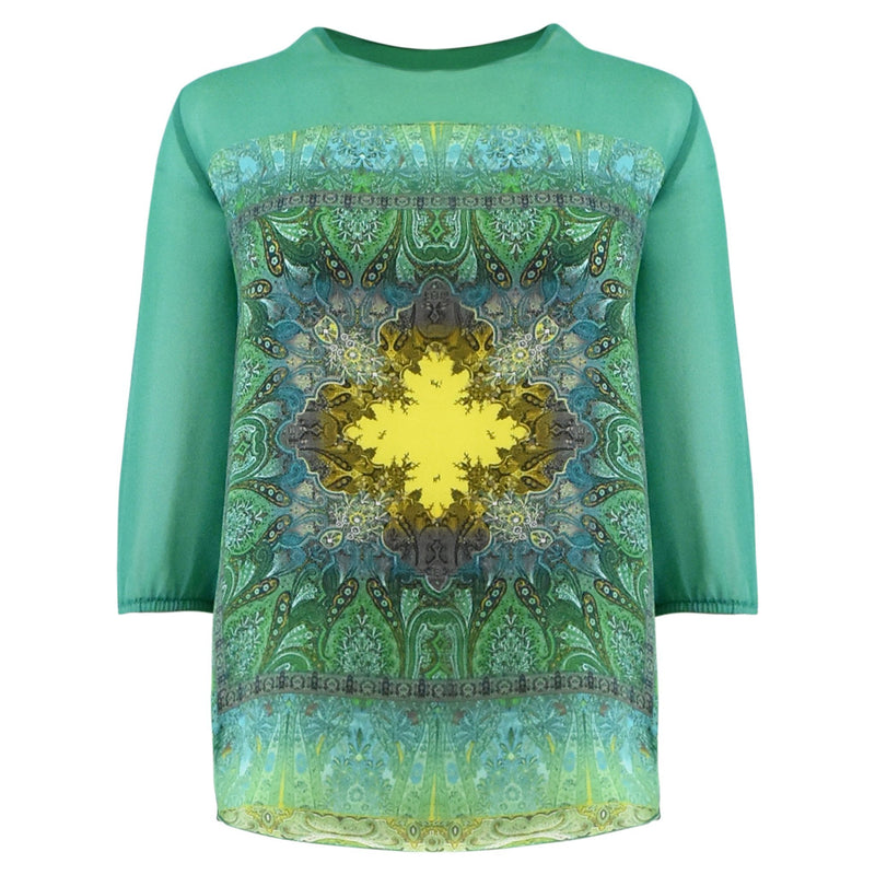 TURQUOISE TOP MET PRINT