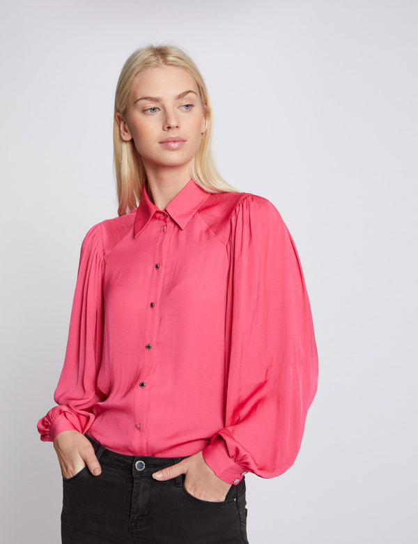 BLOUSE ROZE EFFEN RUIMVALLENDE BALLONMOUWEN