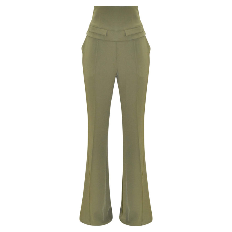 GROENE HIGH WAIST BROEK.