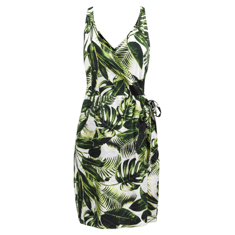 WITTE MIDI JURK MET GROENE PRINT