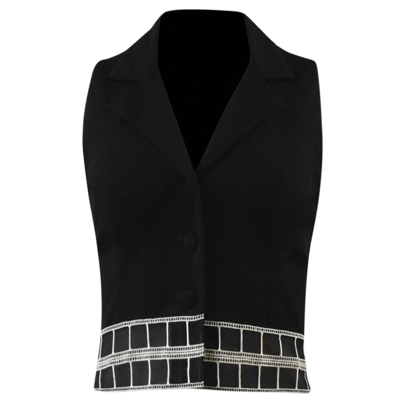ZWARTE GILET MET EEN GEBLOKTE RAND