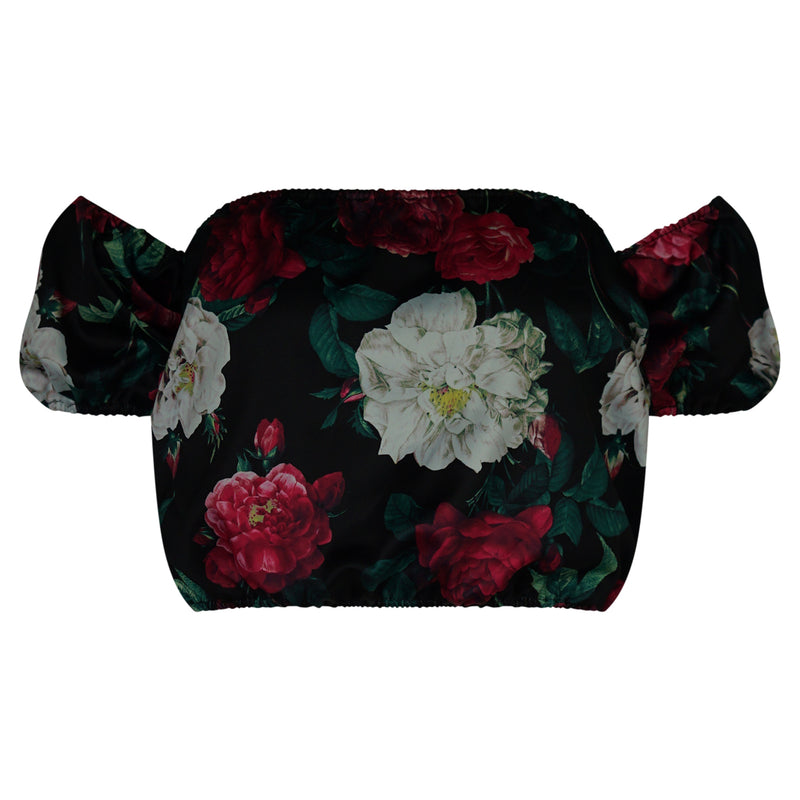 TOP KORTE MOUWEN ZWART BLOEMEN