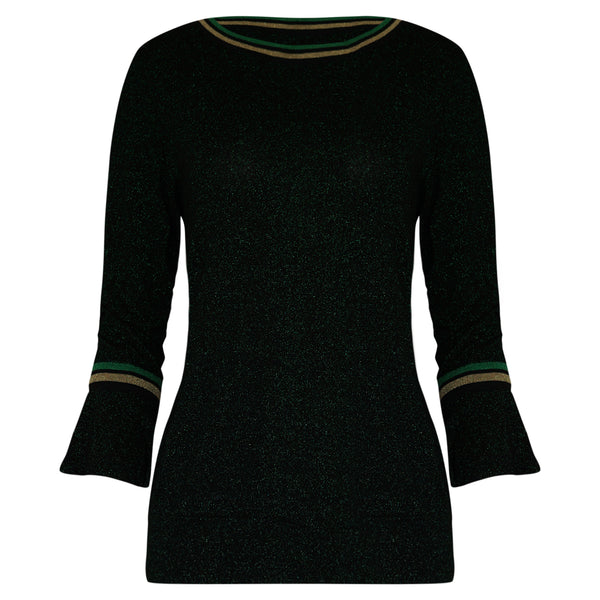 TOP LANGE MOUWEN GROEN GLITTERS