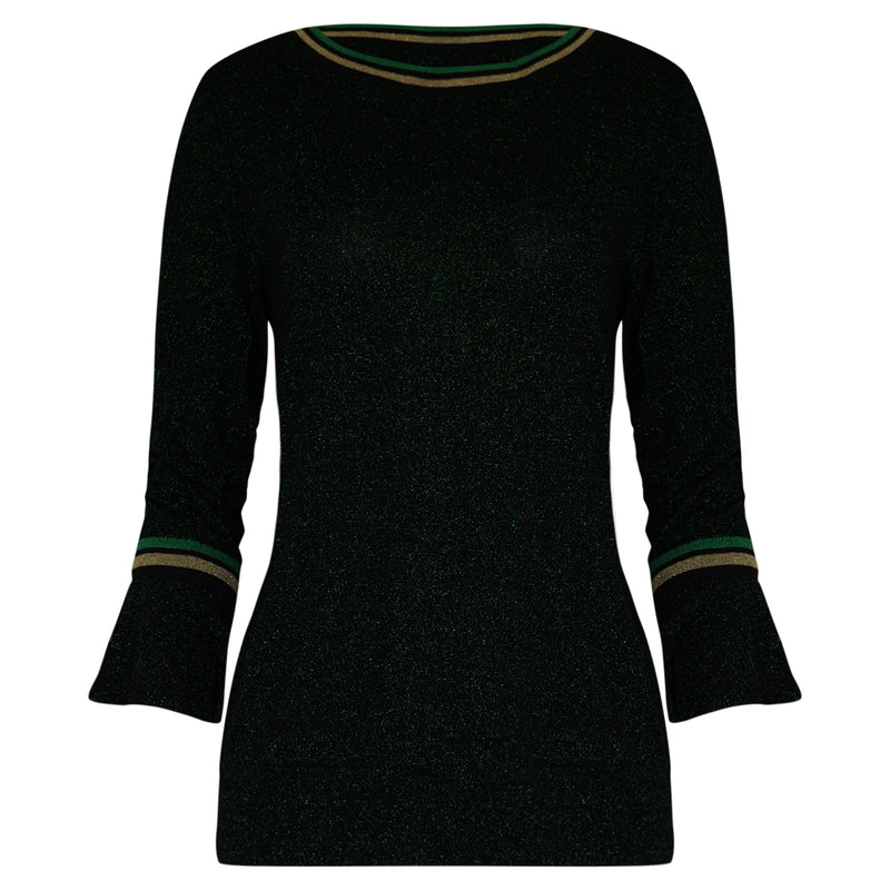 TOP LANGE MOUWEN GROEN GLITTERS