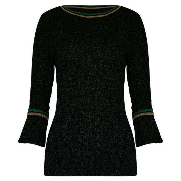 TOP LANGE MOUWEN GROEN GLITTERS