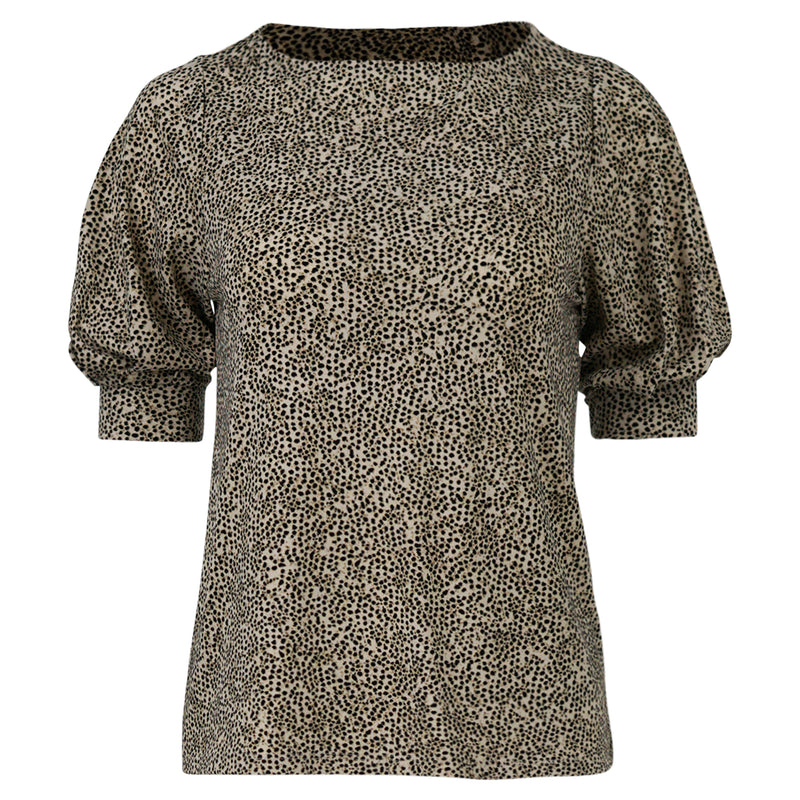 TOP KORTE MOUWEN BEIGE STIPPEN