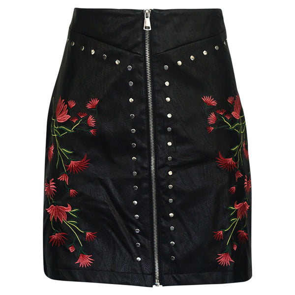 KORTE ROK ZWART BLOEMEN