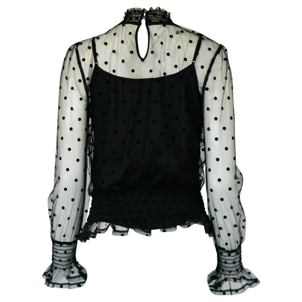 TOP LANGE MOUWEN ZWART  DOORSCHIJNEND TANK TOP
