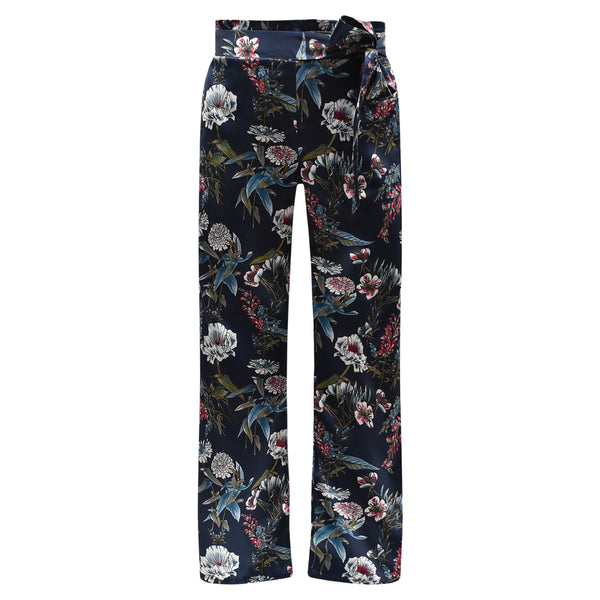 DONKERBLAUWE PANTALON MET BLOEMENPRINT