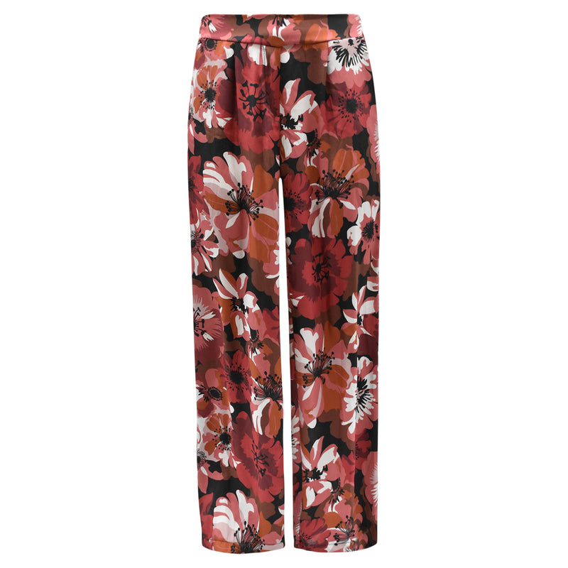 BROEK ROZE BLOEMEN MET WIJDE PIJPEN EN BLOEMEN PRINT