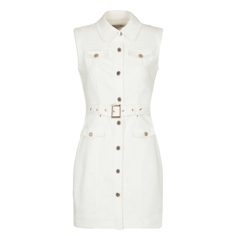 KORTE JURK WIT  CREME JEANSJURK MET CENTUUR EN KNOPEN