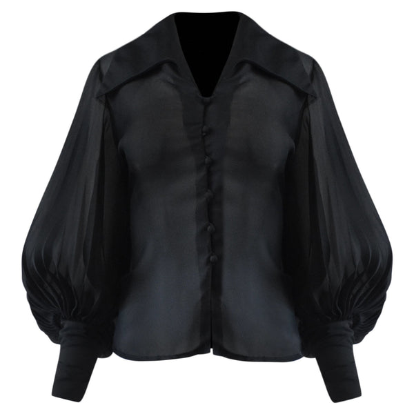 ZWARTE BLOUSE MET PLISS? MOUWEN