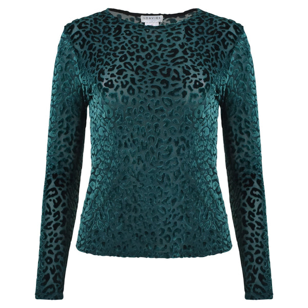 GROENE PANTERPRINT TOP MET LANGE MOUWEN