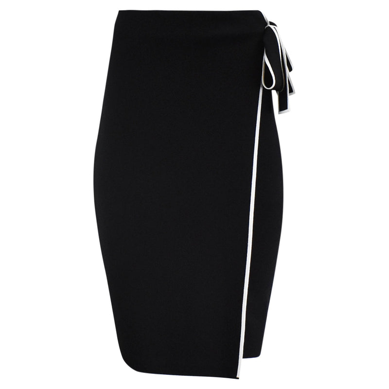 ZWART/WITTE MIDI ROK MET STRIK