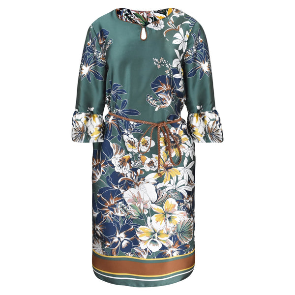 GROENE MIDI JURK MET BLOEMENPRINT EN RIEMPJE