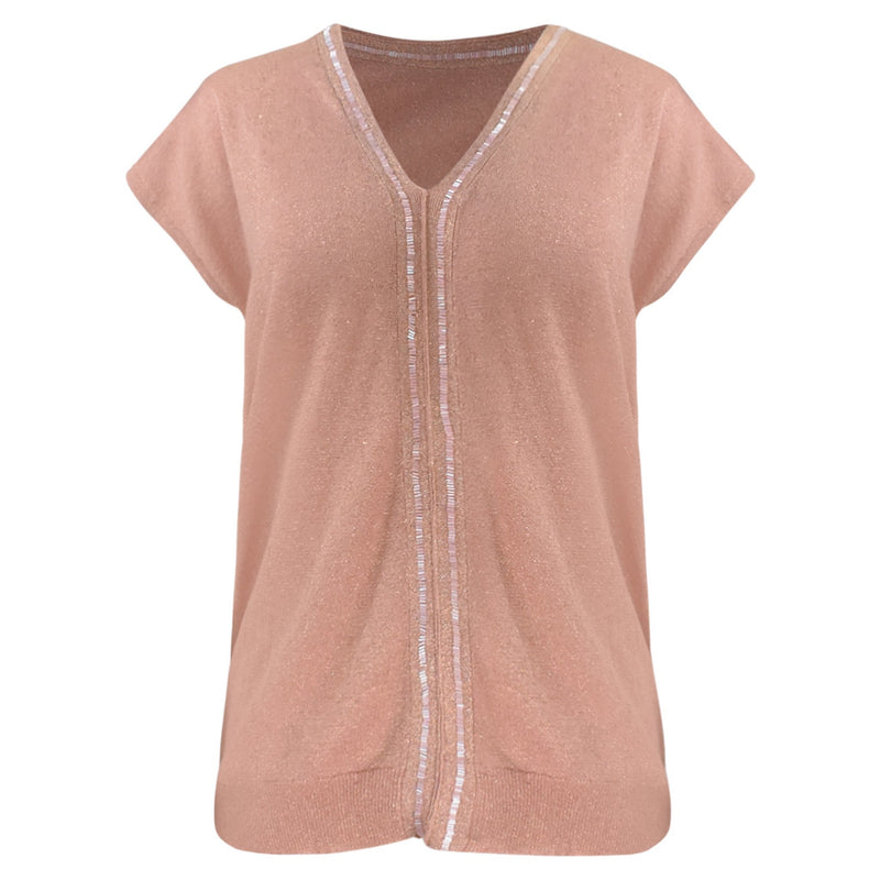 ROZE GLITTERTOP MET KORTE MOUWEN