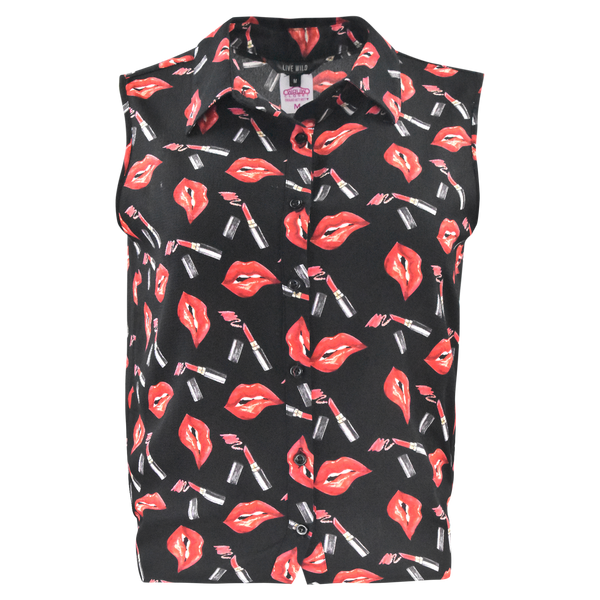 ZWARTE TOP MET LIPPEN PRINT