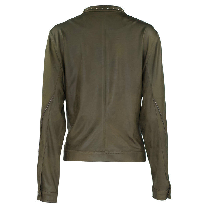 BIKER JACKET GROEN  MET STUDS OP ZAKKEN EN KRAAG VEGANLEER